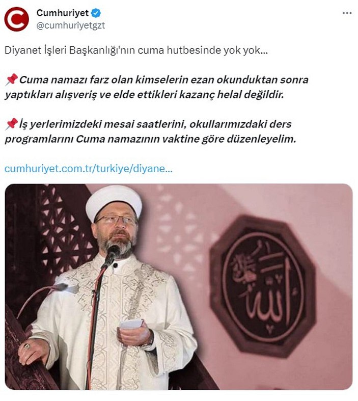 Diyanet’in cuma hutbesi: Haftalık Bayram Günümüz