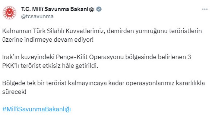 Irak'ın kuzeyinde 3 terörist öldürüldü