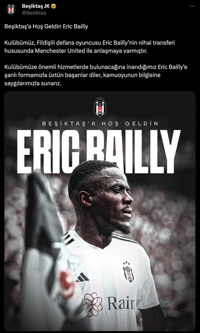 Beşiktaş, Eric Bailly'yi resmen transfer etti