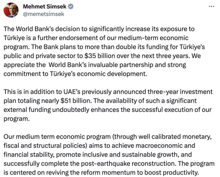 Mehmet Şimşek: Dünya Bankası'nın kararı OVP'nin bir başka onayı