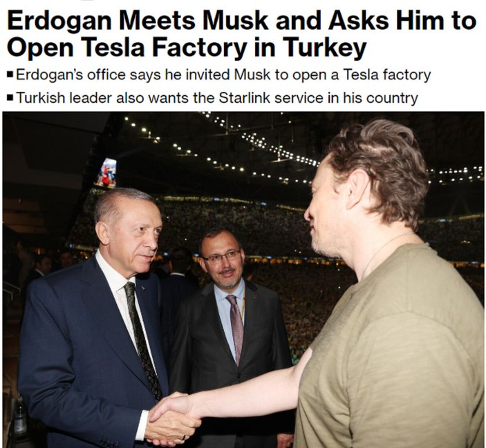 Bloomberg, Erdoğan'ın Musk'a Türkiye'de yatırım davetiyle ilgili ayrıntıları yazdı.